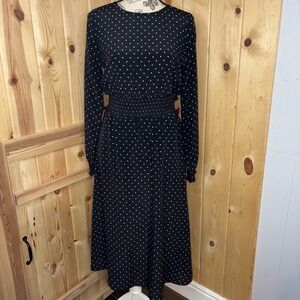 Sézane Silk Dress Black with White Polka Dots  Women's Size 36 Medium Midi Dress
